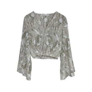 12th Tribe x TheSaltyBlonde Wide Sleeve Blouse‎ Women’s Small Beige Patterned